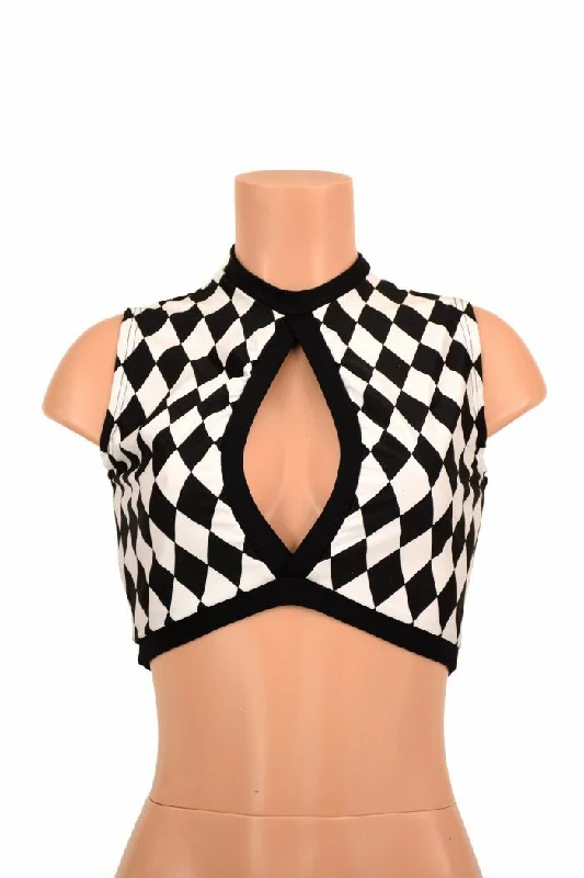 New Arrival Sleeveless Keyhole Top in Diamond Print