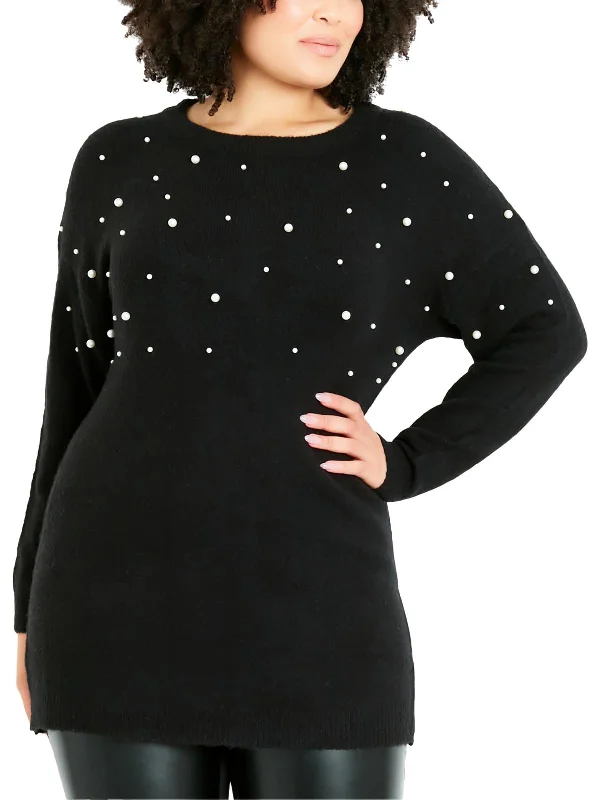 Final Markdown Womens Knit Embellished Crewneck Sweater