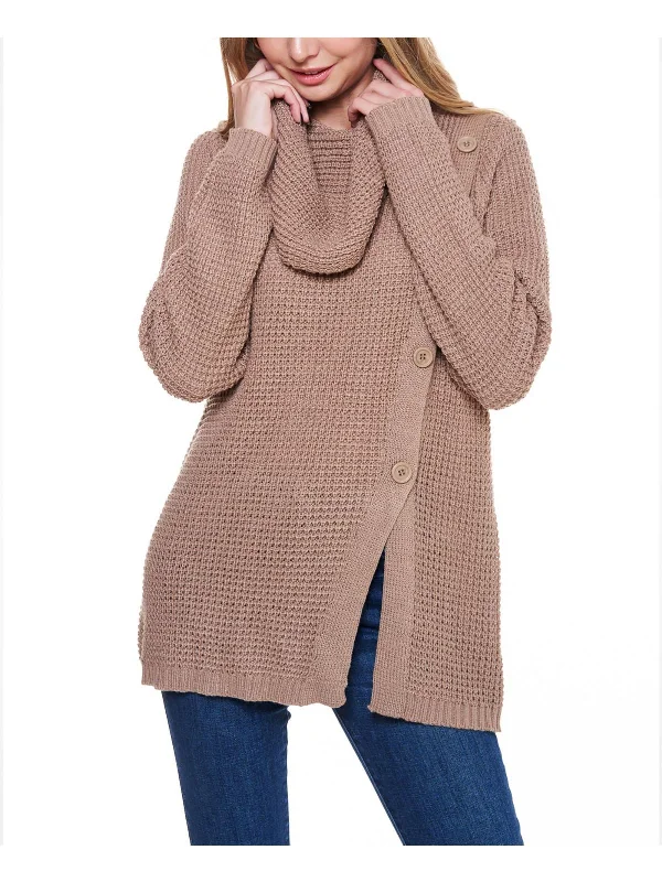 Don't Miss Womens Waffle Cowl Neck Pullover Sweater