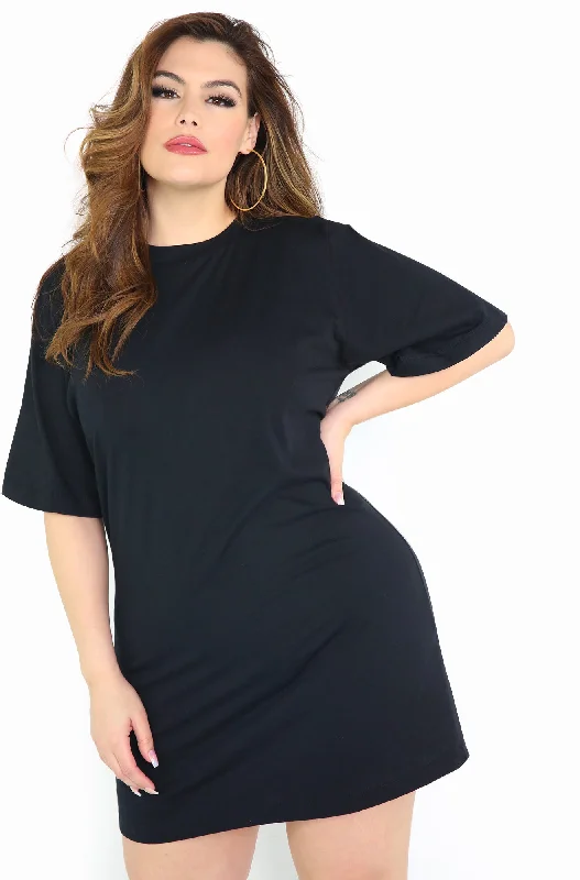 Super Deal Essential Oversized T-Shirt Dress - Black