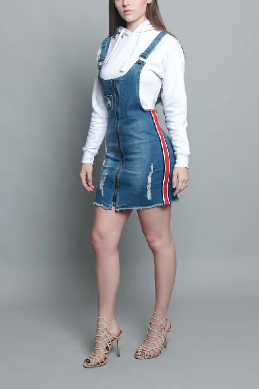 Massive Deals Destroyed Side Taped Denim Overall Dress