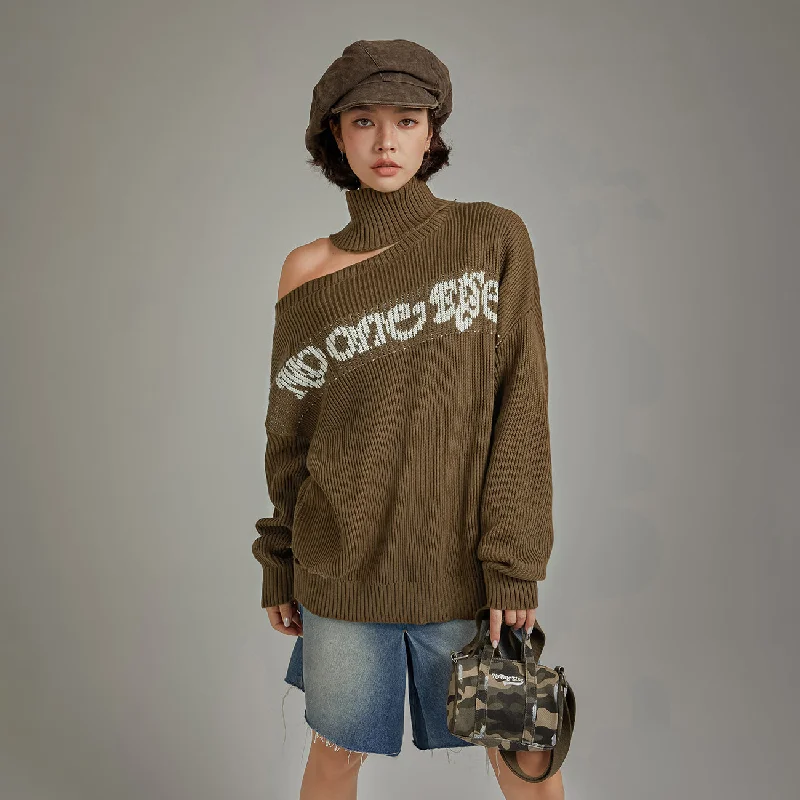Major Deal Lettering Slit Knit Sweater