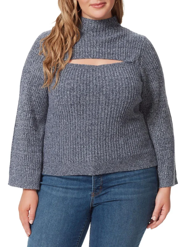 Weekend Bargains Await You Plus Kaida Womens Ribbed Knit Cut-Out Funnel-Neck Sweater