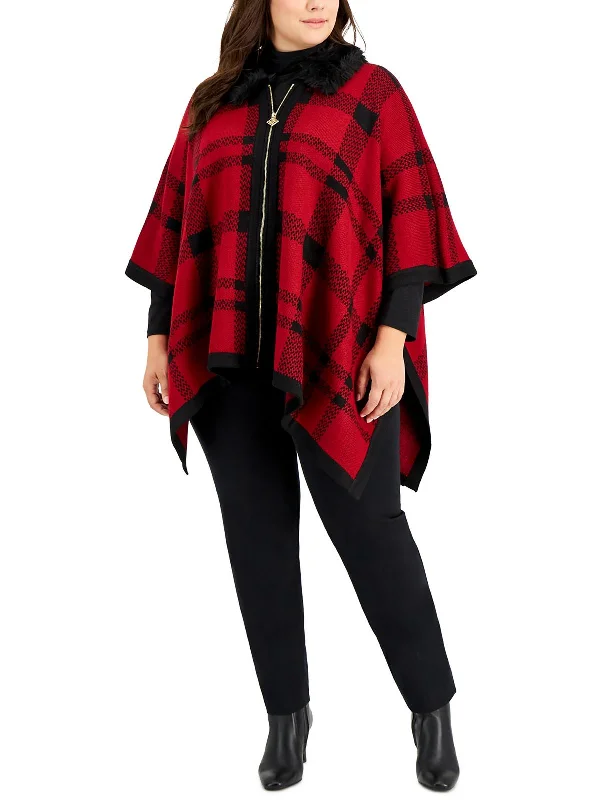 Flash Deals Plus Womens Trimmed Zip Fall Poncho Sweater
