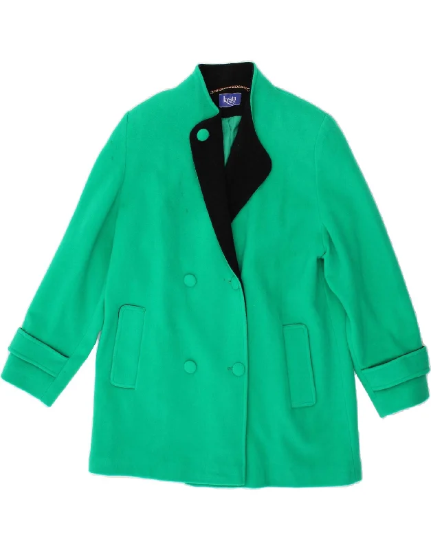 Seasonal Clearance KESTA LONDON Womens Double Breasted Coat UK 14 Large Green Wool
