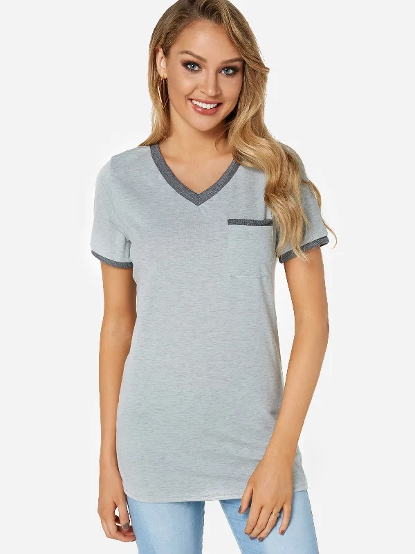 Weekend Specials to Relish Wholesale Chest Pocket V-Neck Short Sleeves T-shirt