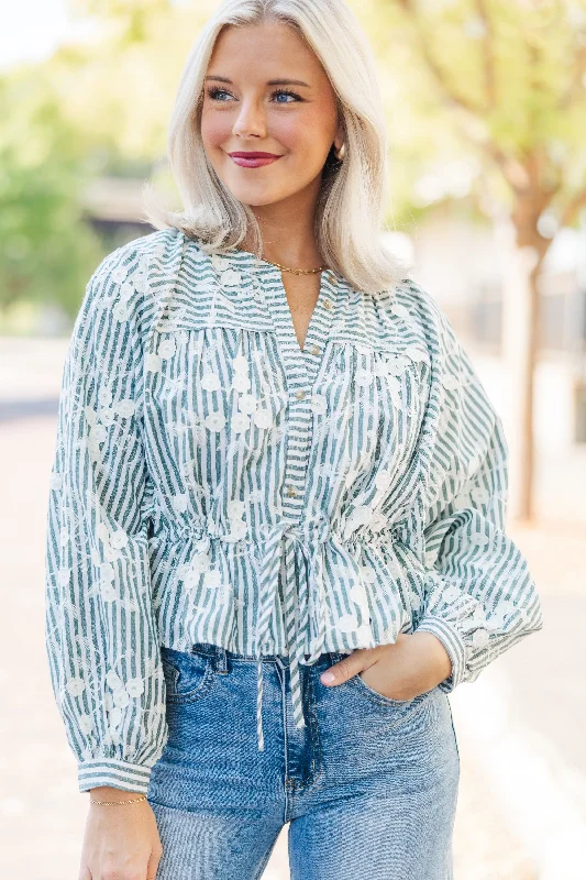 Weekend Discounts to Grab Not Just Talk Hunter Green Striped Blouse