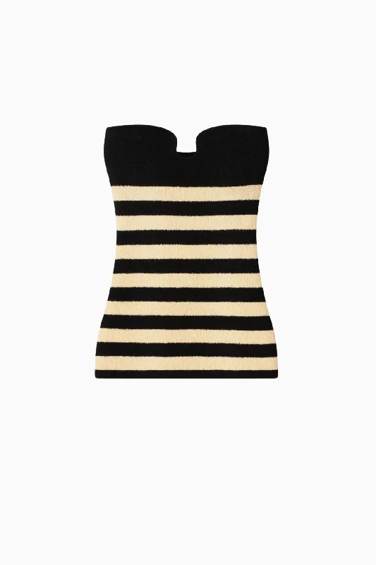Price Smash Nanushka Zessa Striped Terry Knit Bustier Top - Creme/ Off Black