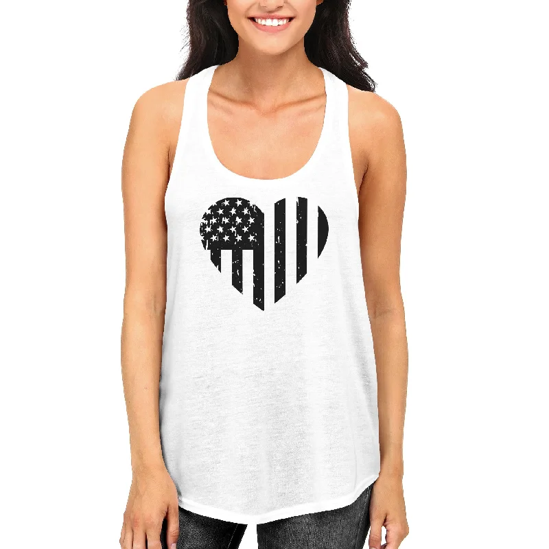 Lowest Price Black and White Heart American Flag Tanktop for July 4th Women's Tank