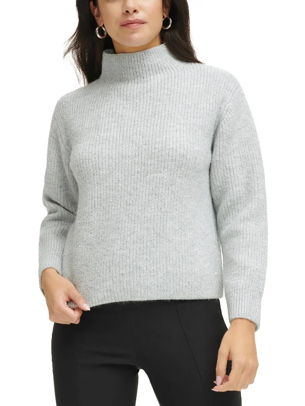 Weekend Offers That Shine Womens Metallic Pullover Mock Turtleneck Sweater