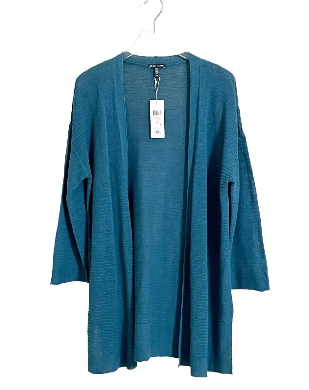 Weekend Offers That Amaze Women's Open Front Organic Cotton Linen Cardigan In Blue
