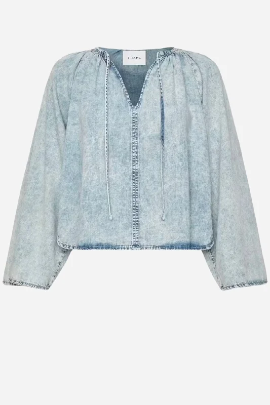 Special Offer Frame Denim Shirred Denim Blouse - Aries