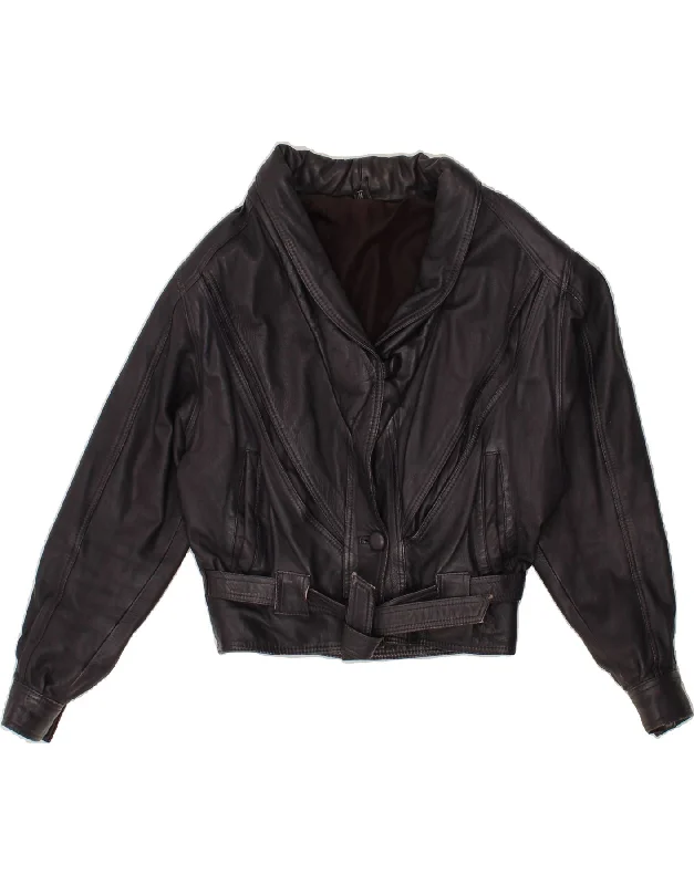 Hurry In VINTAGE Womens Loose Fit Crop Leather Jacket UK 14 Medium Black