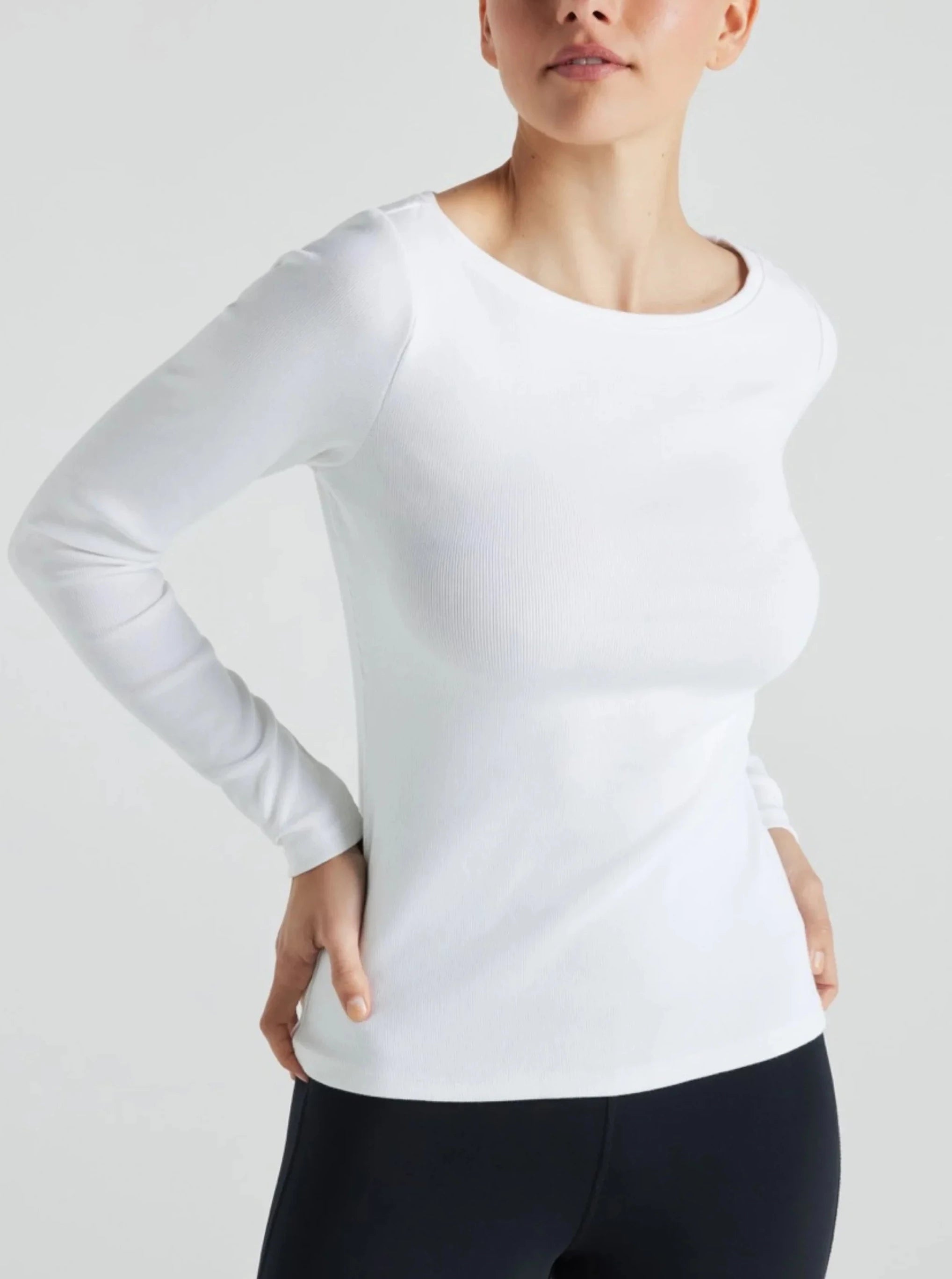 Weekend Deals That Amaze Serene Rib Long Sleeve Top - White