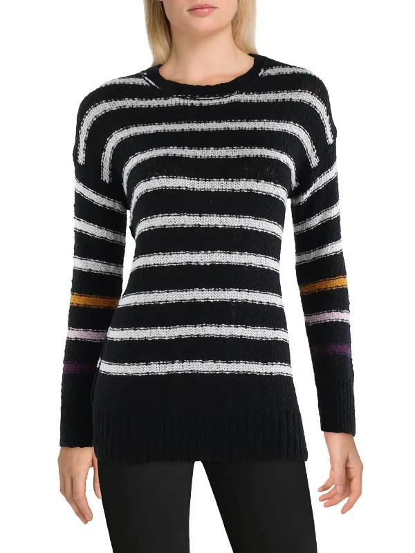 Steals and Deals Womens Striped Ribbed Trim Pullover Sweater