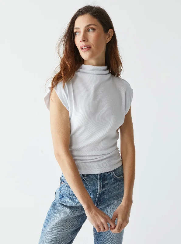Limited Supply Amara Ribbed Power Shoulder Tee - White