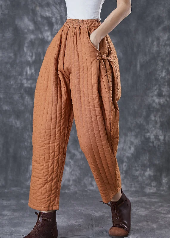 Deal of the Day Natural Orange Oversized Chinese Button Fine Cotton Filled Pants Winter