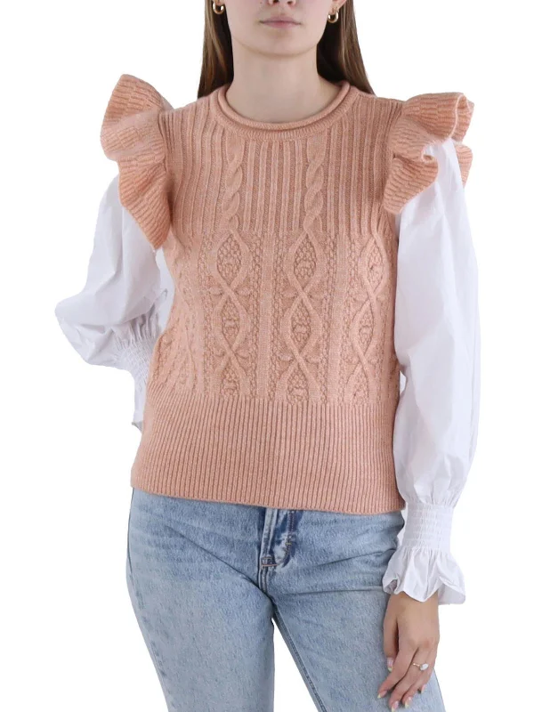 Stock Clearance Womens Layered Ruffled Pullover Sweater