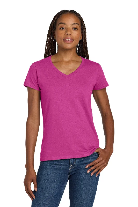 Super Deal Gildan Womens Short Sleeve V-Neck T-Shirt - Heliconia Pink