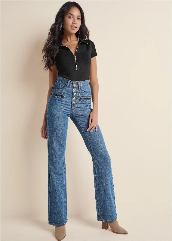 Closeout Deal Button Fly Relaxed Leg Jeans - Medium Wash