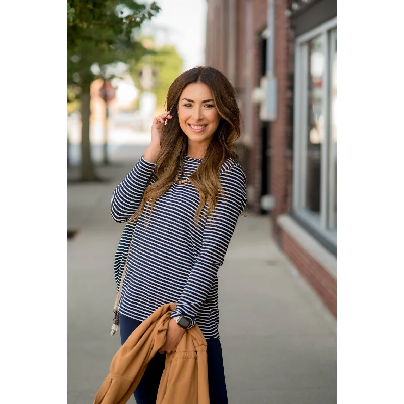 Weekend Offers That Dazzle Striped Button Back Accent Sweatshirt