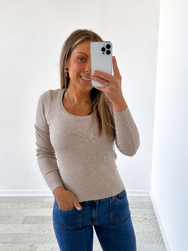 Price Cut Selma Long Sleeve Knit Top - Taupe