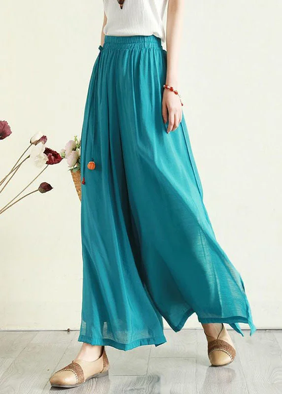 Limited Quantity Women Blue Side Open Patchwork Tasseled Cotton Crop Pants Summer