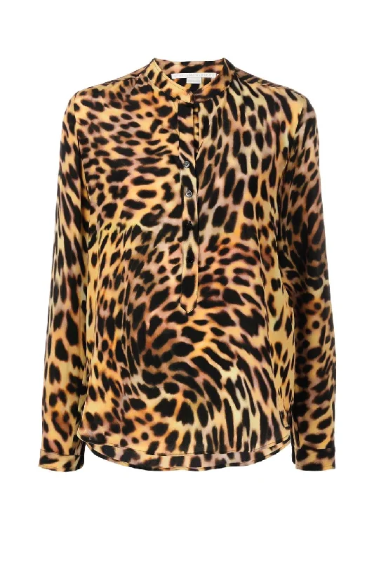 Weekend Bargains to Sizzle Stella McCartney Cheetah Print Collarless Silk Shirt - Tortoiseshell
