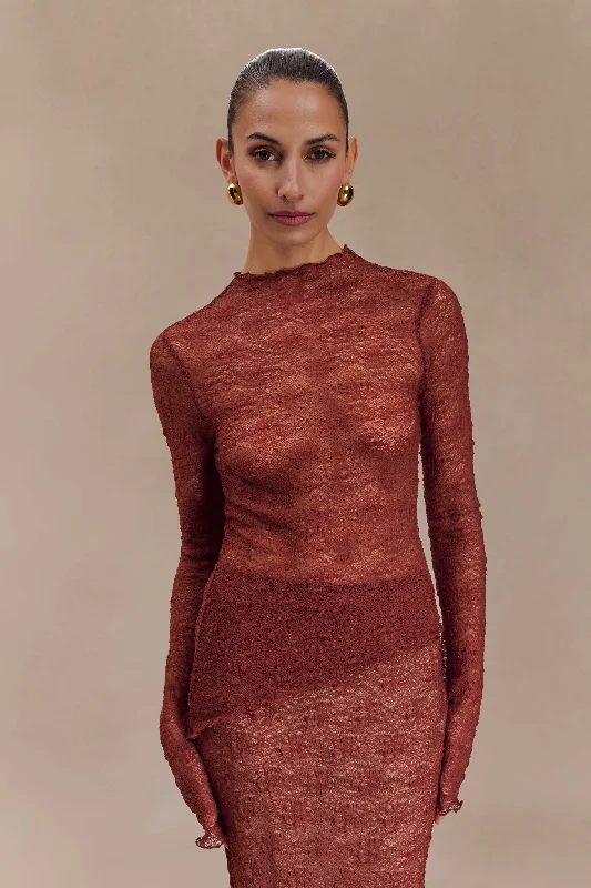 Extra Savings Riley Sheer Lace Long Sleeve Top - Chilli