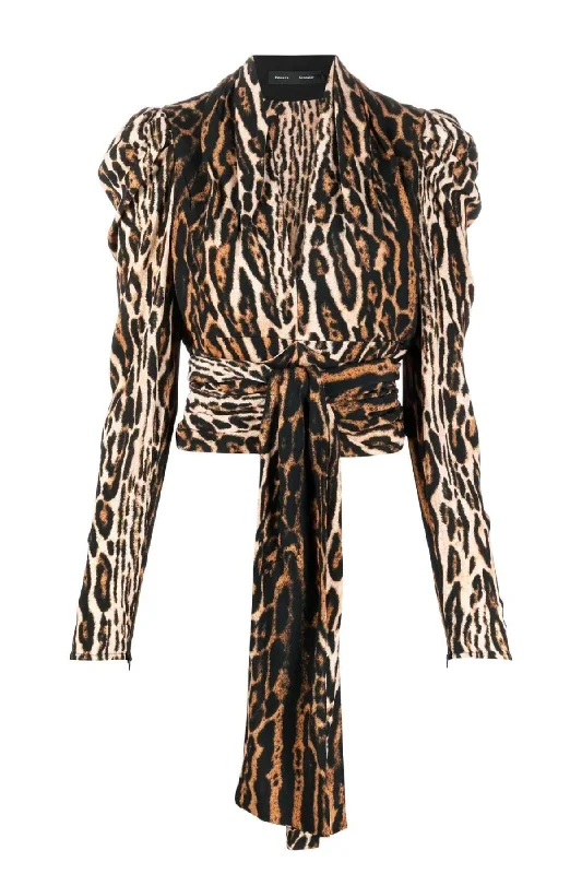 Weekend Discounts You Deserve Proenza Schouler Leopard Print V-Neck Top - Brown Multi