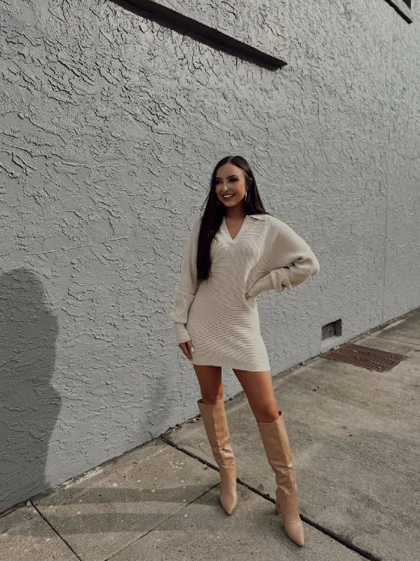 Weekend Offers That Excite Choose You Textured Sweater Dress - Cream