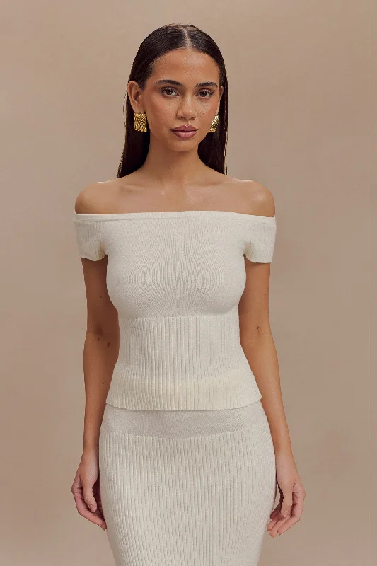Quick Sale Mathilde Ribbed Knit Off Shoulder Top - Ivory