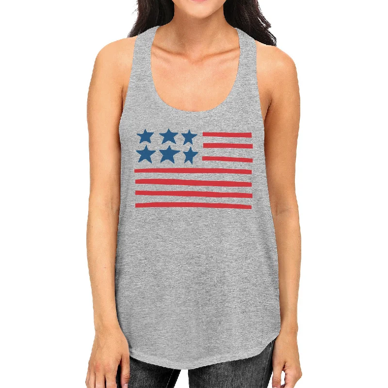 Bargain Prices USA Flag Womens Gray Racerback Tanks Cute Independence Day Design