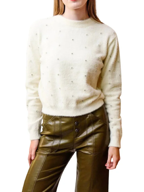 Pay Less Embellished Sweater In Ivory