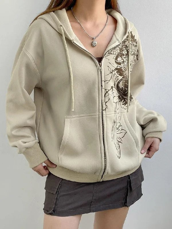 Mega Discount Fairy Grunge Floral Zip-Up Hoodie
