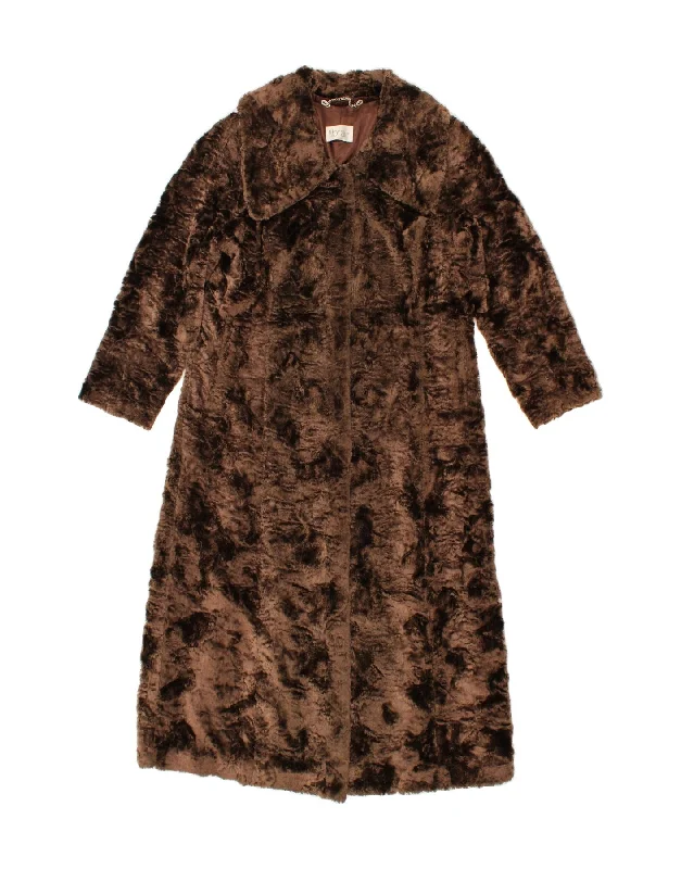 Extra Savings LIBRA Womens Faux Fur Overcoat UK 12 Medium Brown Acetate