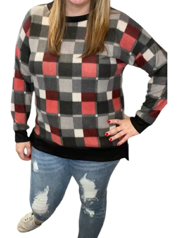 Massive Deals Plaid Sweater In Red/grey
