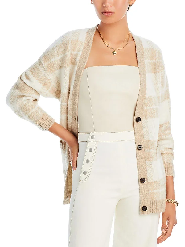 Can't Beat Runi Womens Wool Blend Plaid Cardigan Sweater