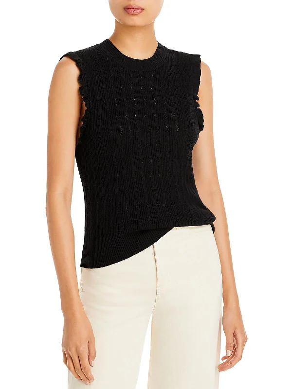 Crazy Savings Gardenia Womens Ruffled Crewneck Tank Top Sweater