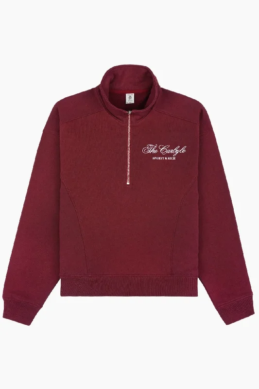 Unbeatable Prices Sporty & Rich The Carlyle Script Quarter Zip Sweatshirt - Merlot/ White