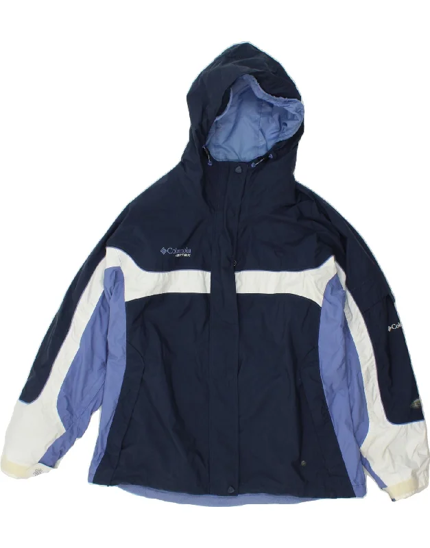Act Fast COLUMBIA Womens Hooded Windbreaker Jacket UK 18 XL Navy Blue Colourblock