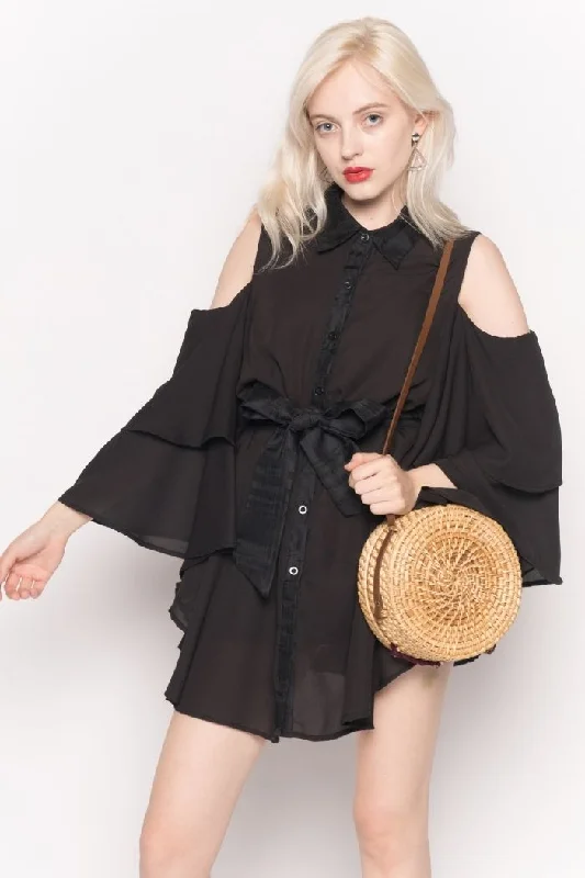 Steals and Deals CY Boutique Cold Shoulder Shirt - Black