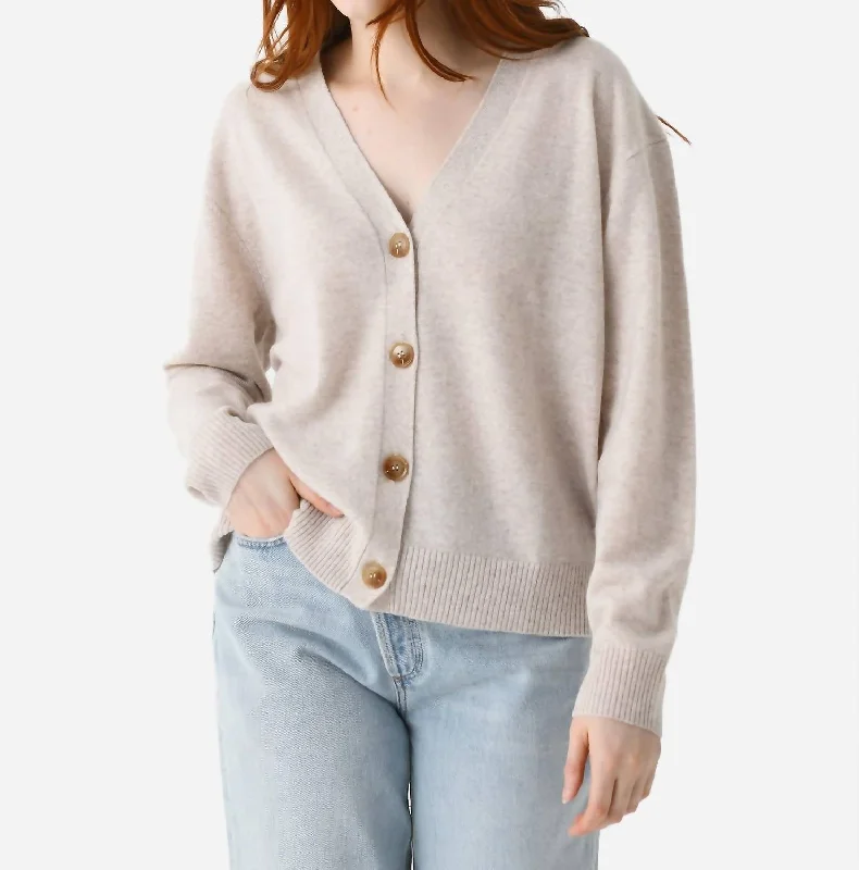 Super Bargain Hello Heart Cardigan In Oatmeal/candy Pink