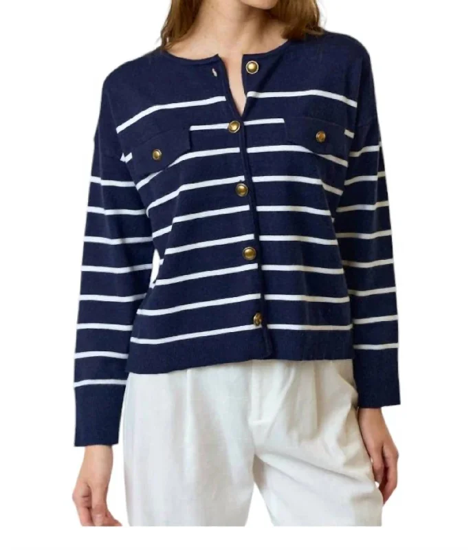 Buy Now Stripe Cardigan In Navy