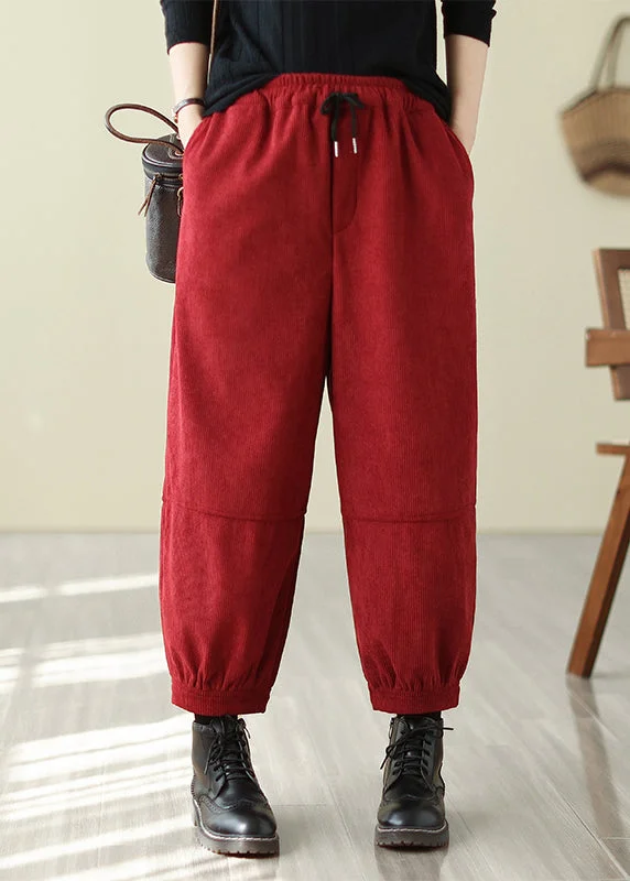 Weekend Deals That Dazzle Mulberry Patchwork Warm Fleece Corduroy Crop Pants Oversized Winter