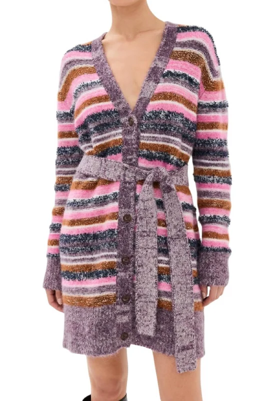 Weekend Special Erica Cardigan Sweater In Multi Stripe Berry Blue