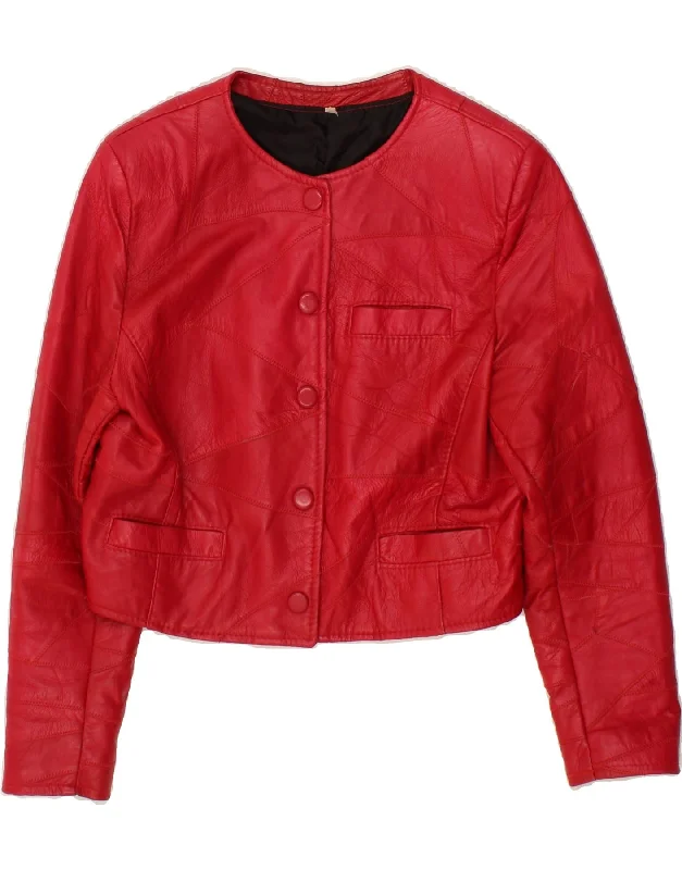 Bonus Savings VINTAGE Womens Crop Leather Jacket UK 14 Large Red