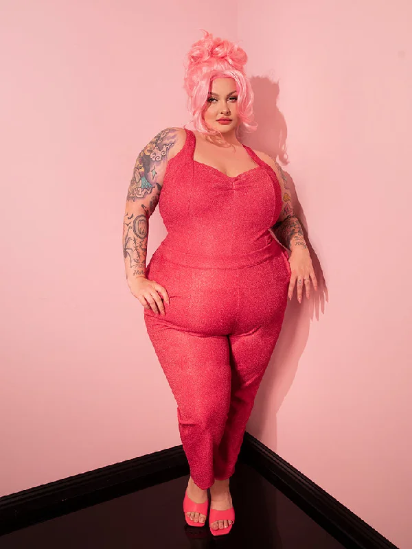 Midnight Sale FINAL SALE - Cigarette Pants in Candy Pink Lurex - Vixen by Micheline Pitt