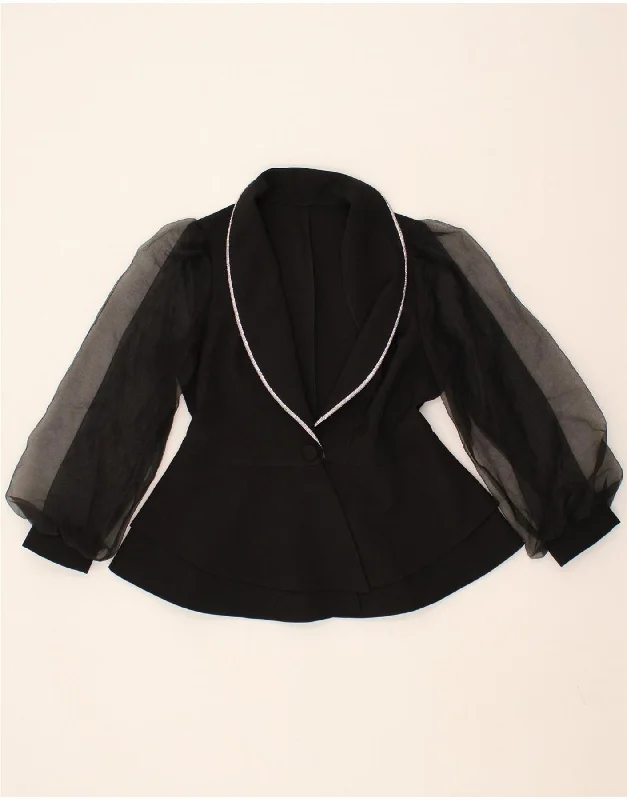 Limited Supply VINTAGE Womens 1 Button Blazer Jacket UK 12 Medium Black