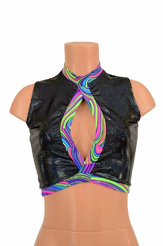 Savings Soar This Weekend Sleeveless Keyhole Top in Black Holo